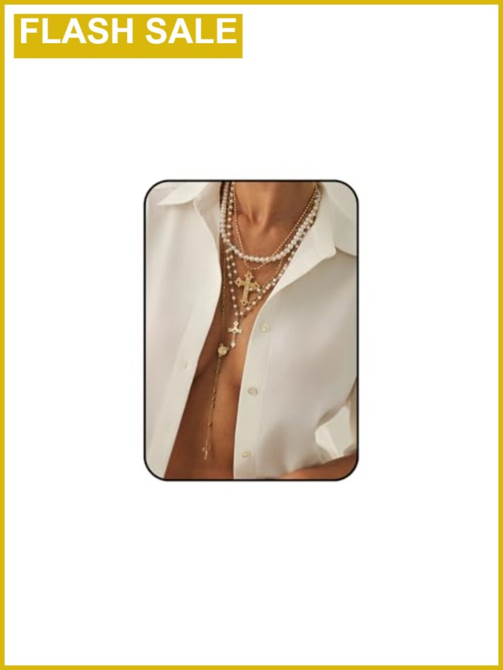 Layered Cross Necklace Set 4pc Faux Pearl Chunky Pendant Adjustable